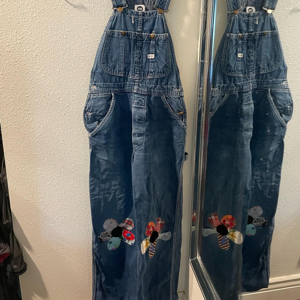 Vintage 70s Lee Overalls Flower print Jeans